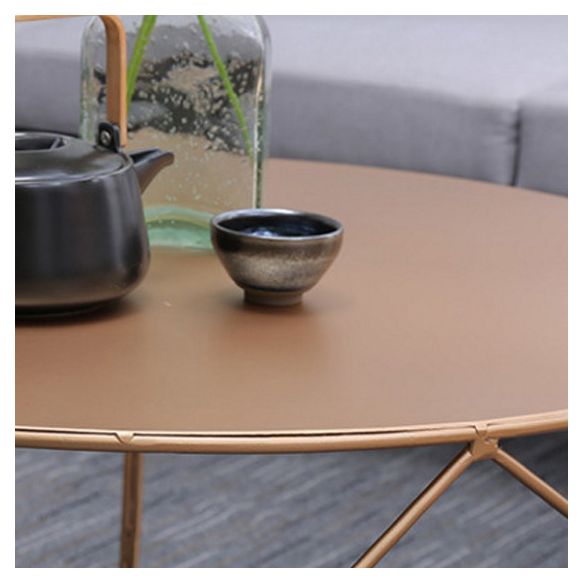 Mid-Century Modern Round Coffee Table with Iron Top and Steel Base