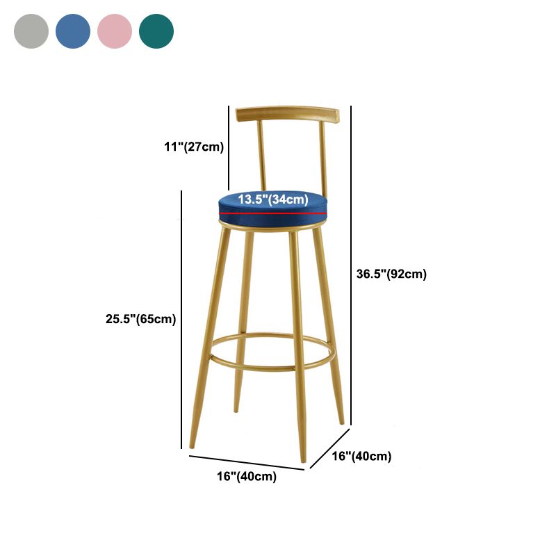 Nordic Armless Backrest Counter Stool Iron Cashier Bar Stool with Velvet Cushion