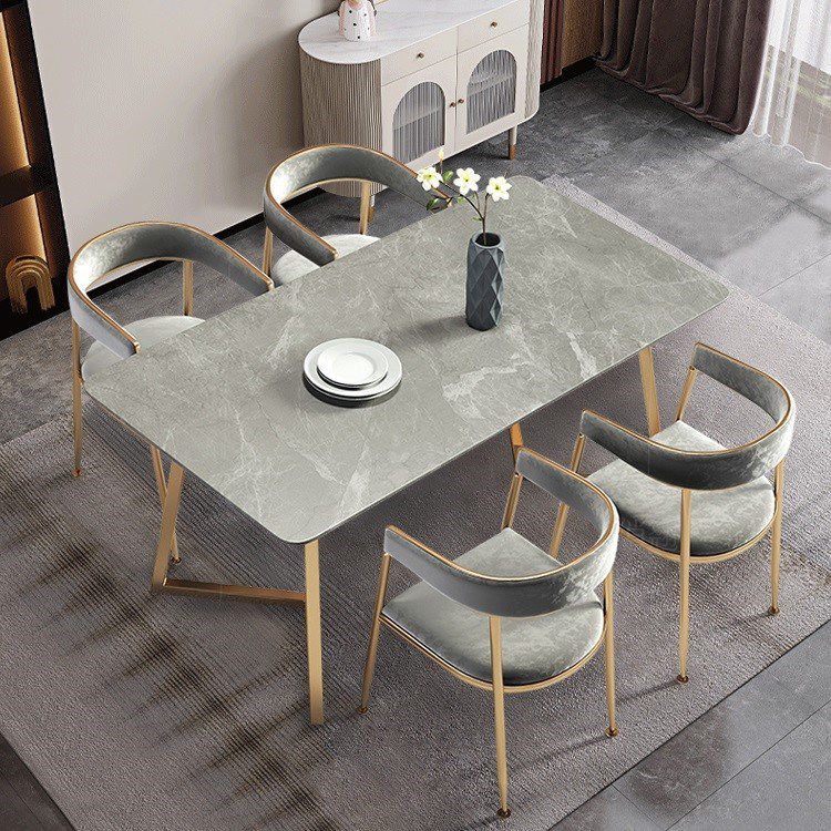 Traditional Luxury Dining Table Sintered Stone Rectangle Table with Gold Base