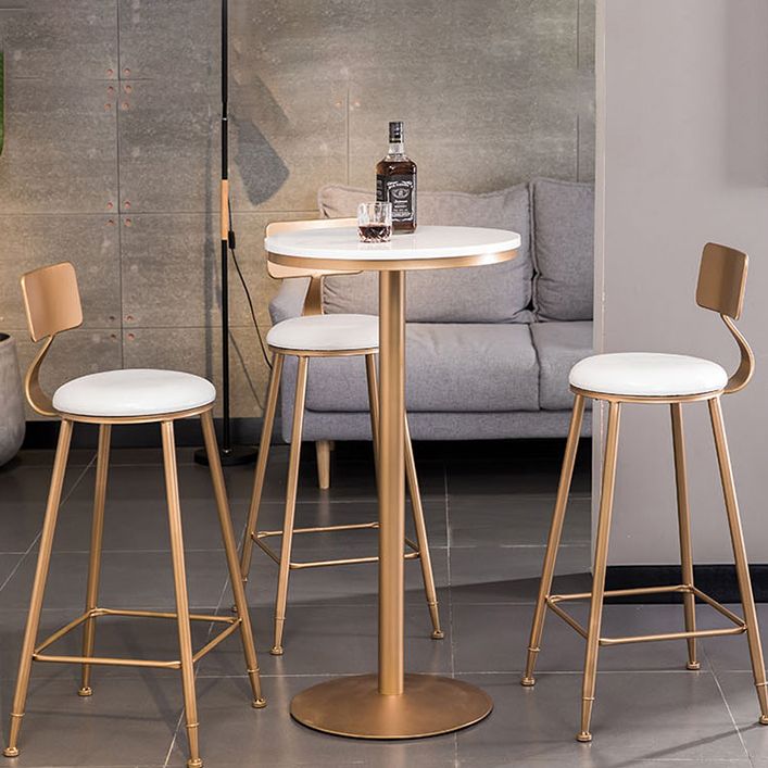 Glam White Faux Marble Bistro Table Indoor Gold Bar Table with Single Pedestal, Only Table