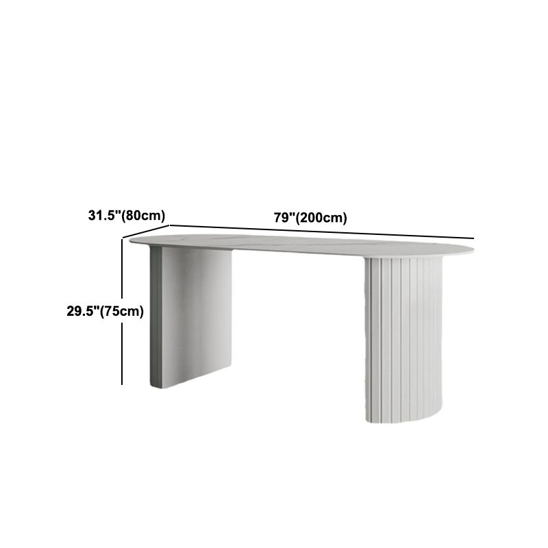 Sintered Stone Dining Table Modern White Furniture with Double Pedestal for Office