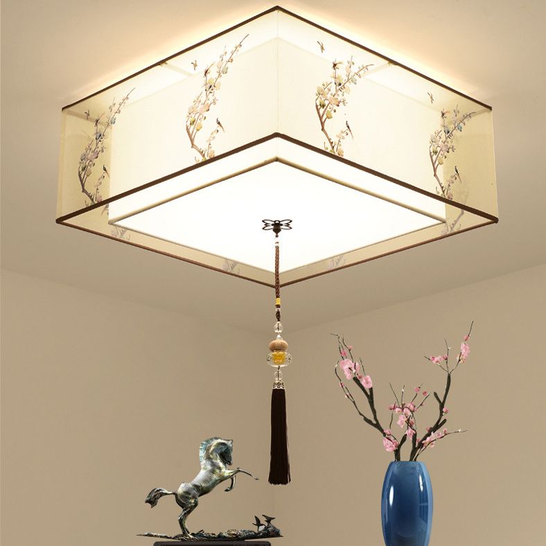 Lampe à encastrer traditionnelle pour chambre à coucher avec abat-jour en tissu géométrique en blanc