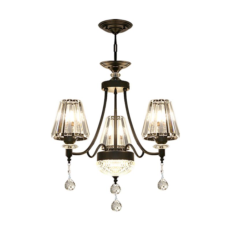Tapered Ceiling Chandelier Modern Cut Crystal 3/6/8 Heads 23.5"/29.5"34.5" Wide Black Pendant Light Kit