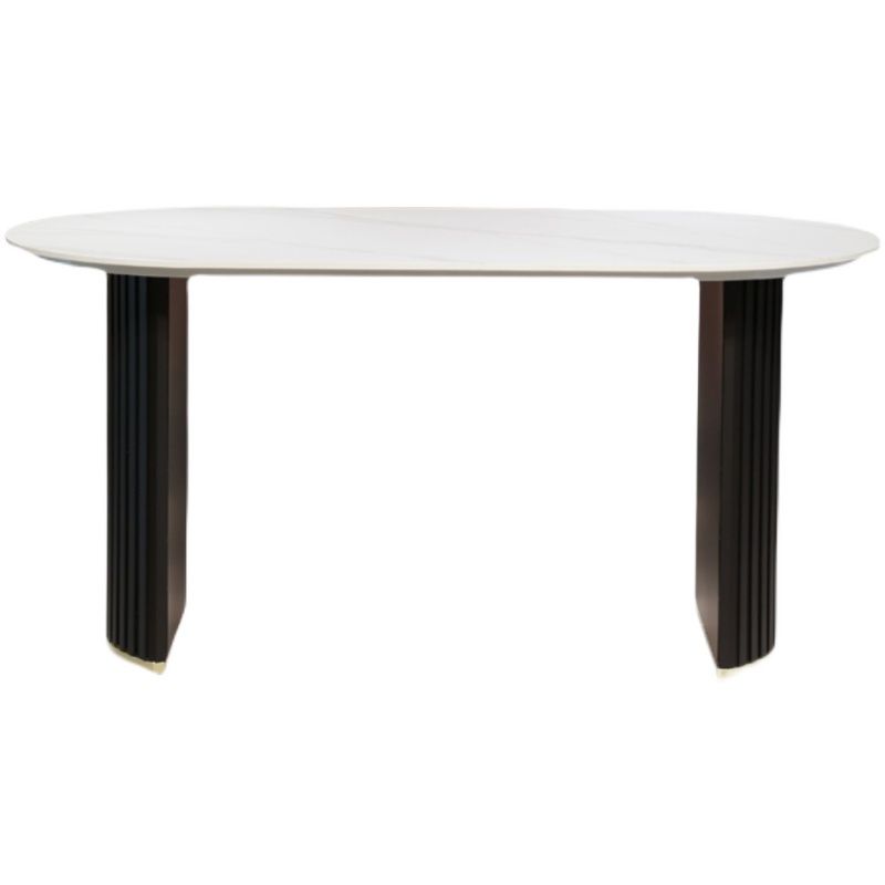 Oval Stone Dining Table Luxury Double Pedestal Table for Dining Room