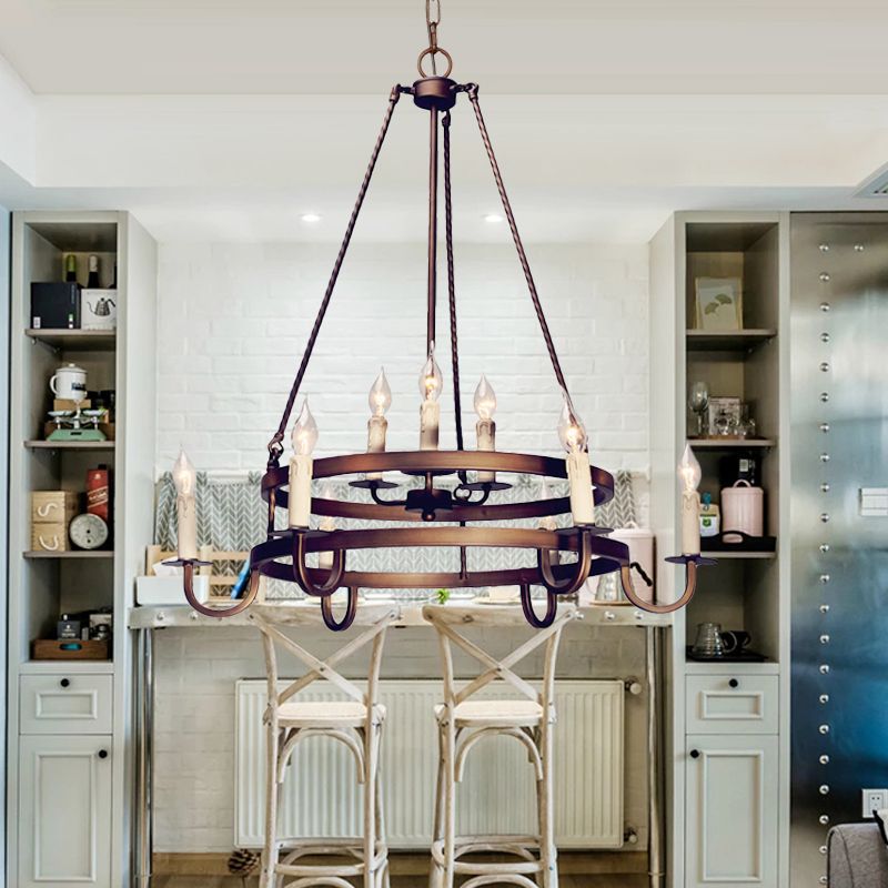 Bronze/Gold Candle Style Hanging Lamp Vintage Metal 9 Lights Living Room Chandelier Lighting, 22"/27.5"/35.5" Wide