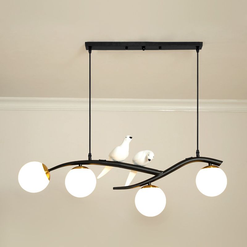 Luce a ciondolo Isola in ferro battuto in stile moderno in vetro di vetro di vetro luce con decorazione di uccelli in resina