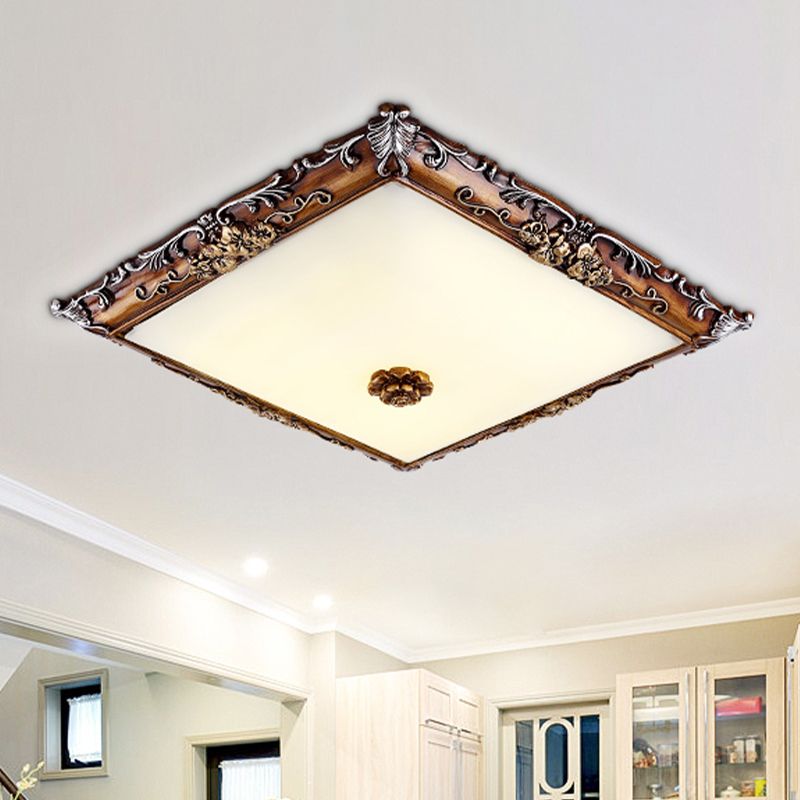 16"/19.5" Width LED Crystal Flush Mount Light Rural Brown Square Shaped Living Room Lighting Fixture