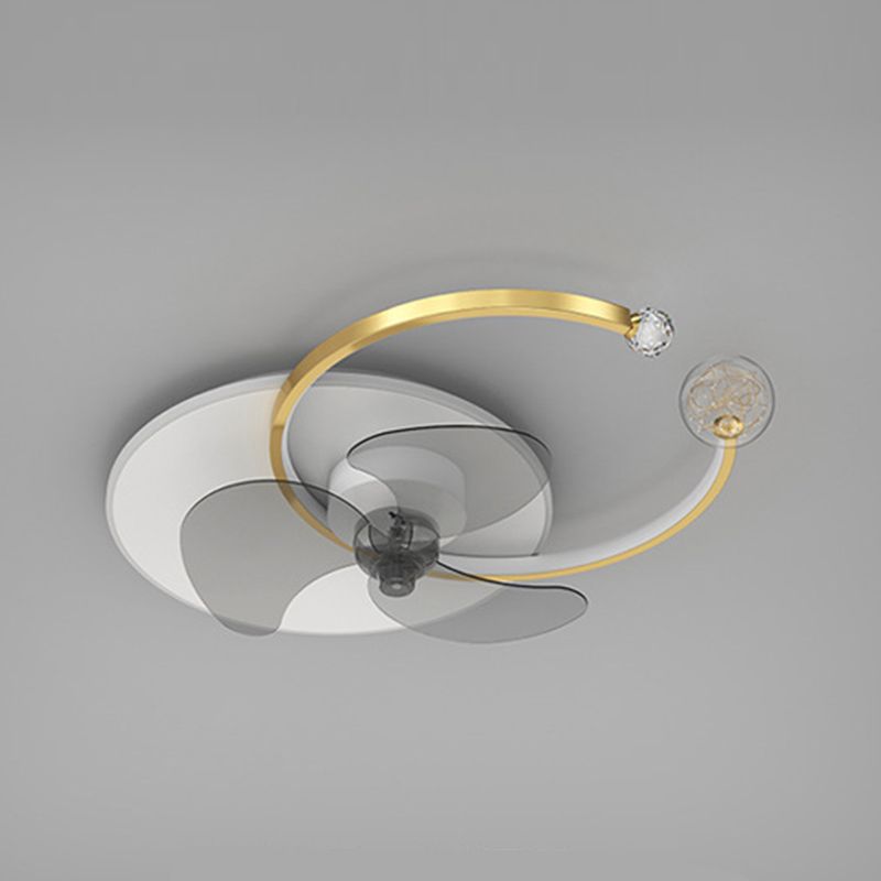 Modern Style Ceiling Fan Lighting Metal 3 Lights Ceiling Fan Lamp with Crystal for Bedroom