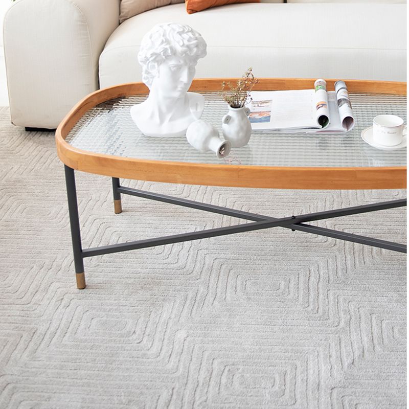 Geometric Clear Glass Coffee Table with Wood Edge 1 Single Cocktail Table