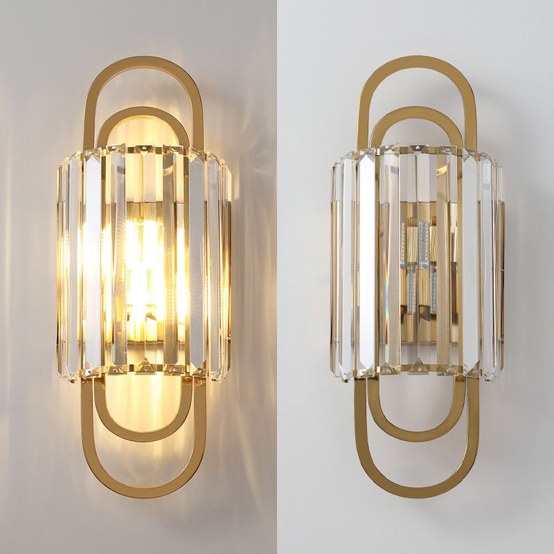 Gold Geometric Wall Light in Modern Luxury Style Electroplate Metal Wall Lamp with Crystal Shade