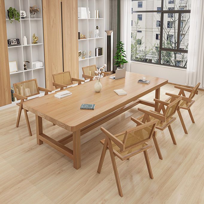Rectangle Trestle Base Dining Table Modern Wood Table for Kitchen