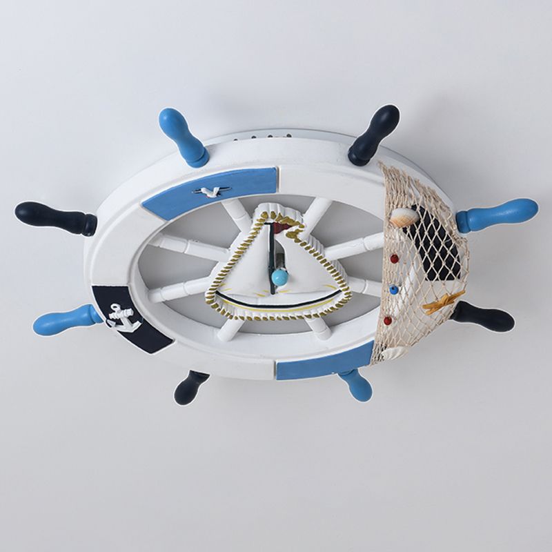 Children's Room Flushmount Light Boy Bedroom Room Study Kindergarten Mediterranean Style Creative Cartoon Ship Rudder Eye Protection Lamps