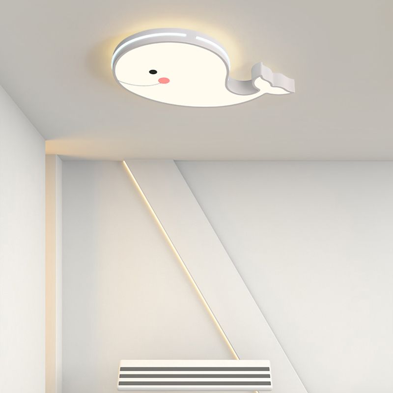 Whale Shape LED Ceiling Lamp Kids Style Iron 1 Light Flush Mount for Bedroom