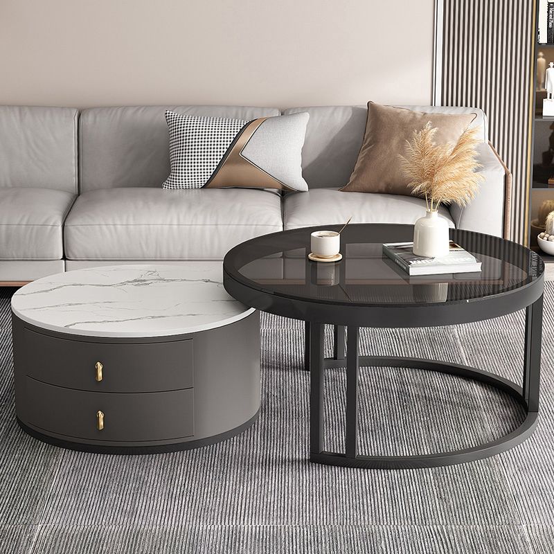 Slate Coffee Table Round 2 Nesting Coffee Table Set with 2 Drawers