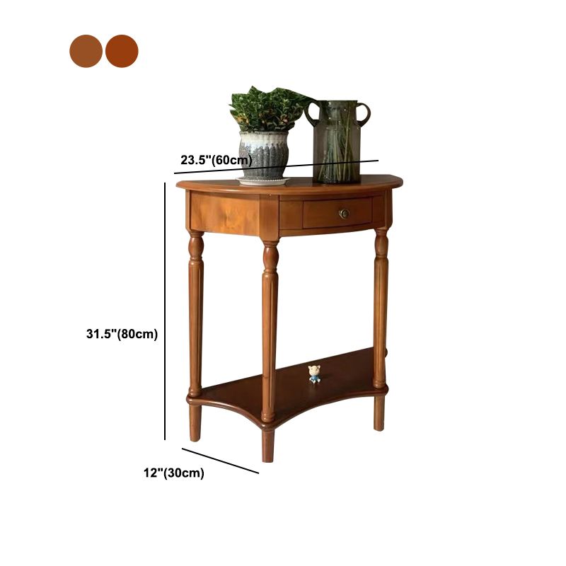 Rubbered Wood Console Table Solid Wood Accent Table with Drawer and Shelf