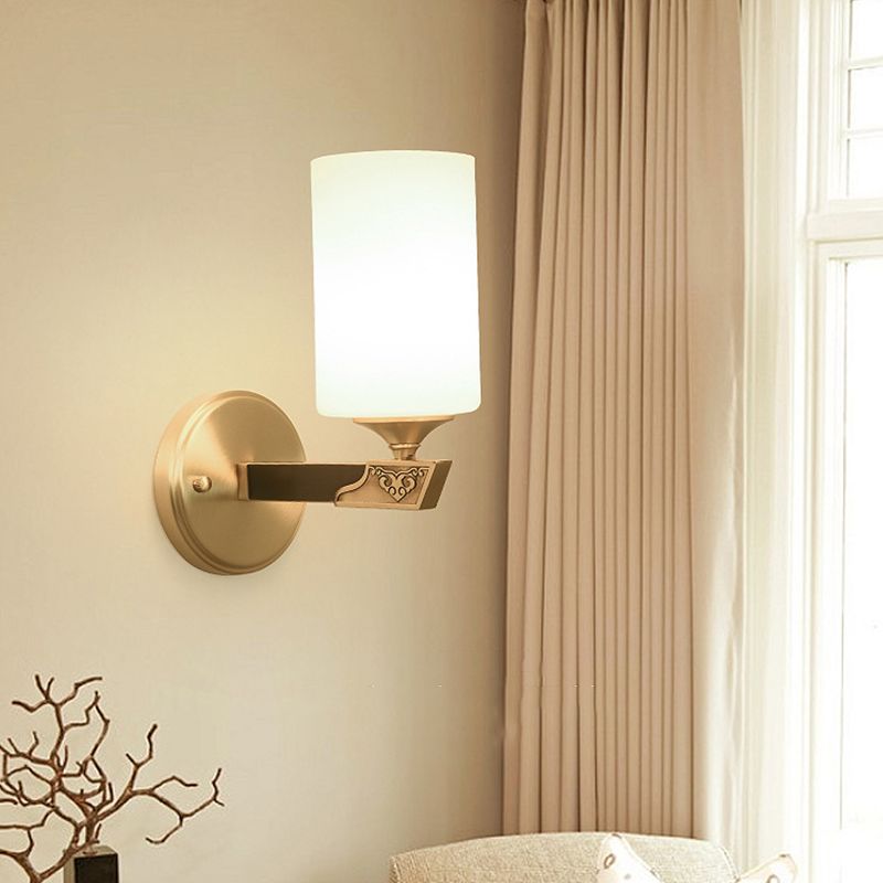 Single-Bulb Glass Wall Light Minimalist Gold Finish Cylindrical Foyer Wall Sconce Lamp