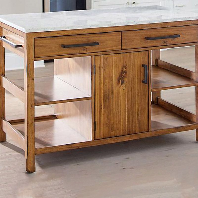 Modern Kitchen Island Table with Towel Rack Pine Wood Prep Table