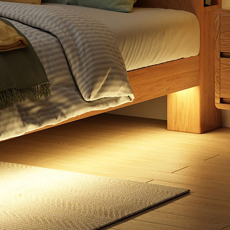 Low Profile Standard Bed Scandinavian Solid Wood Upholstered Bed Set