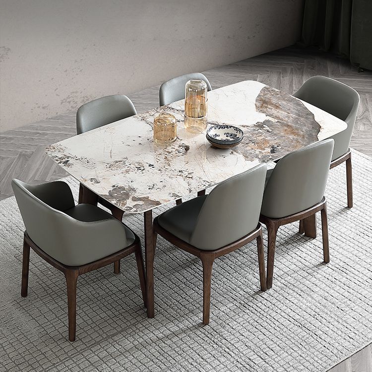 Mid-Century Dining Table for Home Stone Top Table with Wooden Frame