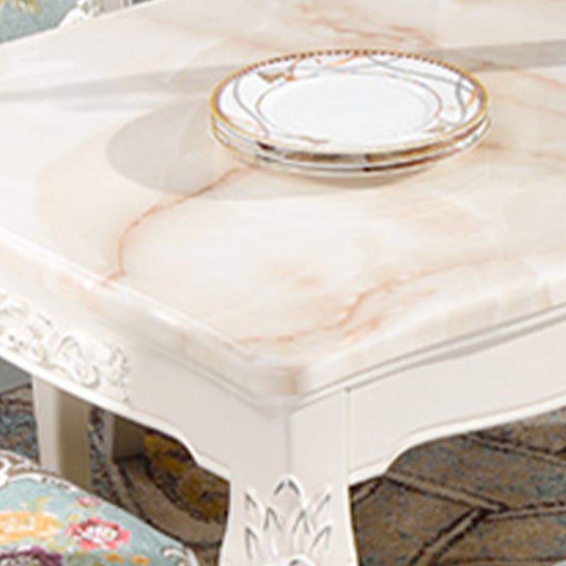 Traditional Luxury Dining Table Rectangle White Dining Table with Wooden Base