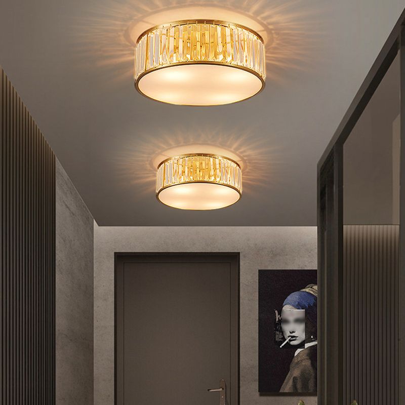Crystal Drum Flush Lighting Minimal Flush Ceiling Light Fixture