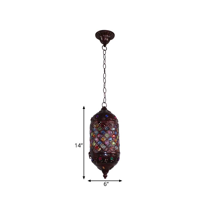 Bohemian Cylinder Ceiling Pendant Light 1 Bulb Metal Hanging Lamp in Copper for Bedroom, 6"/6.5"/7" Width