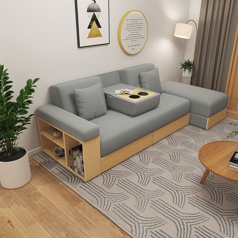 Contemporary Fabric Convertible Sofa Bed 29.53"High Pillow Top Arm Sofa Bed with Storage