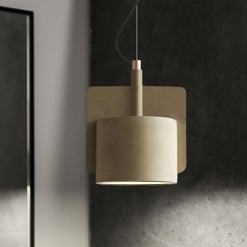 Nordic Half Shade Pendant Lighting Single-Bulb Cement Pendulum Light in Red/Grey/Yellow for Bedside