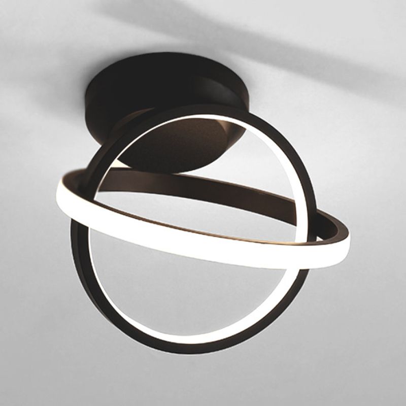 Round Shape Metal Flush Mount Light Modern Style 2 Lights Flush Ceiling Light in Black