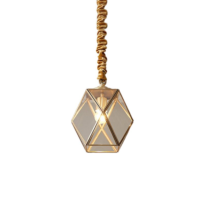 Prismatic/Faceted/Diamond Clear/Frosted Glass Hanging Pendant Vintage 1-Light Bedroom Ceiling Light in Brass