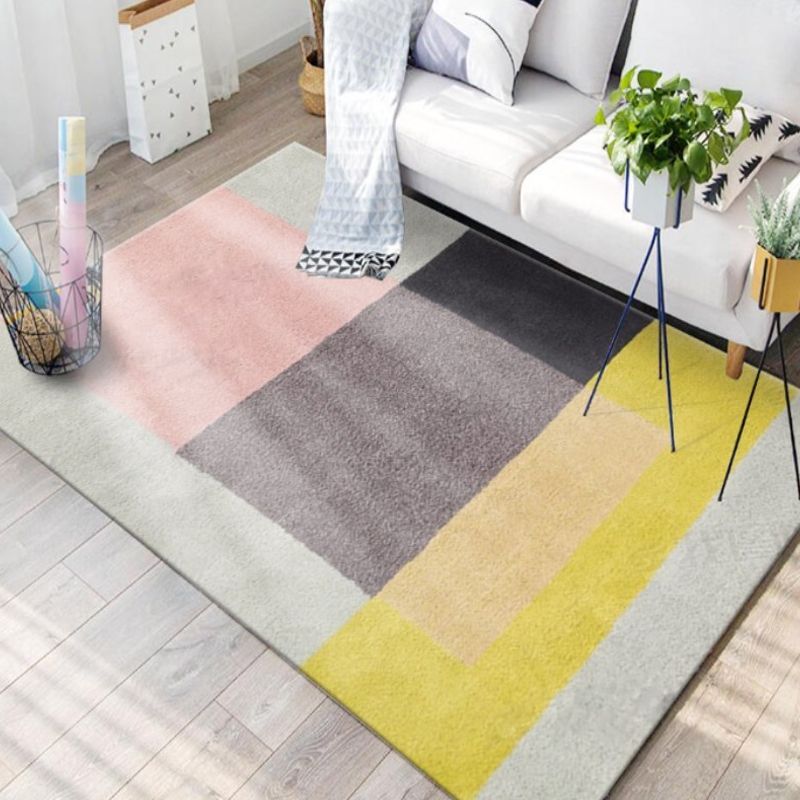 Multicolor Living Room Rug Colorblock Geometric Pattern Rug Polyester Washable Anti-Slip Pet Friendly Area Rug