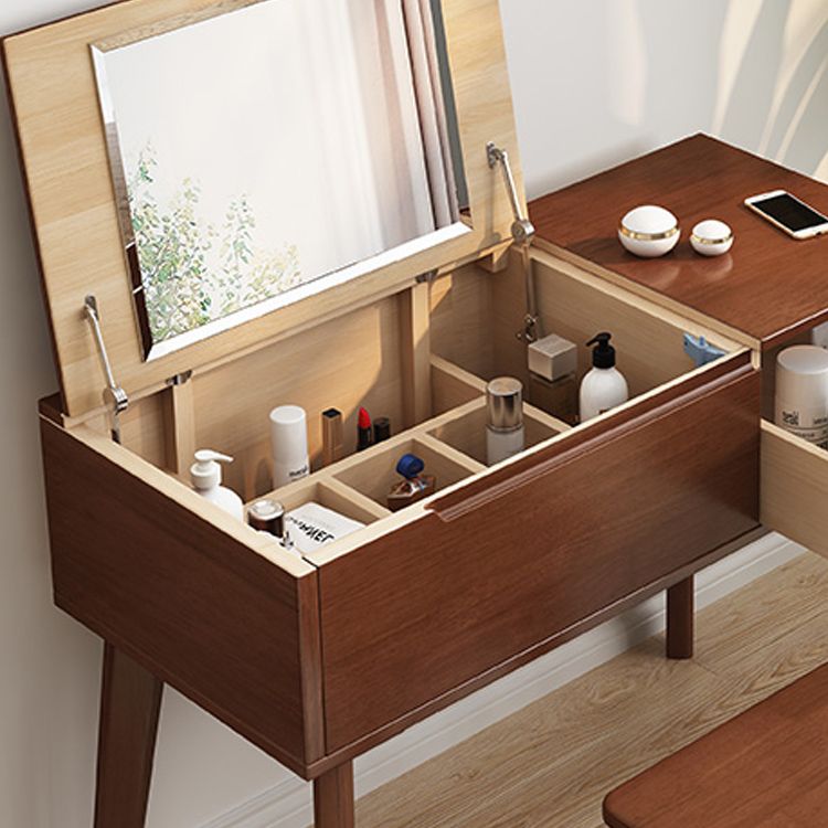 Scandinavian 29.52" Height Solid Wood Table Makeup Vanity with Mirror