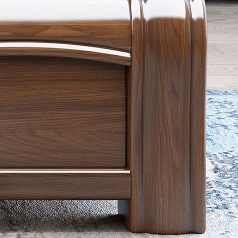 84.65 inch Wide Traditional Bed Frame Walnut Bed with Upholstered Headboard