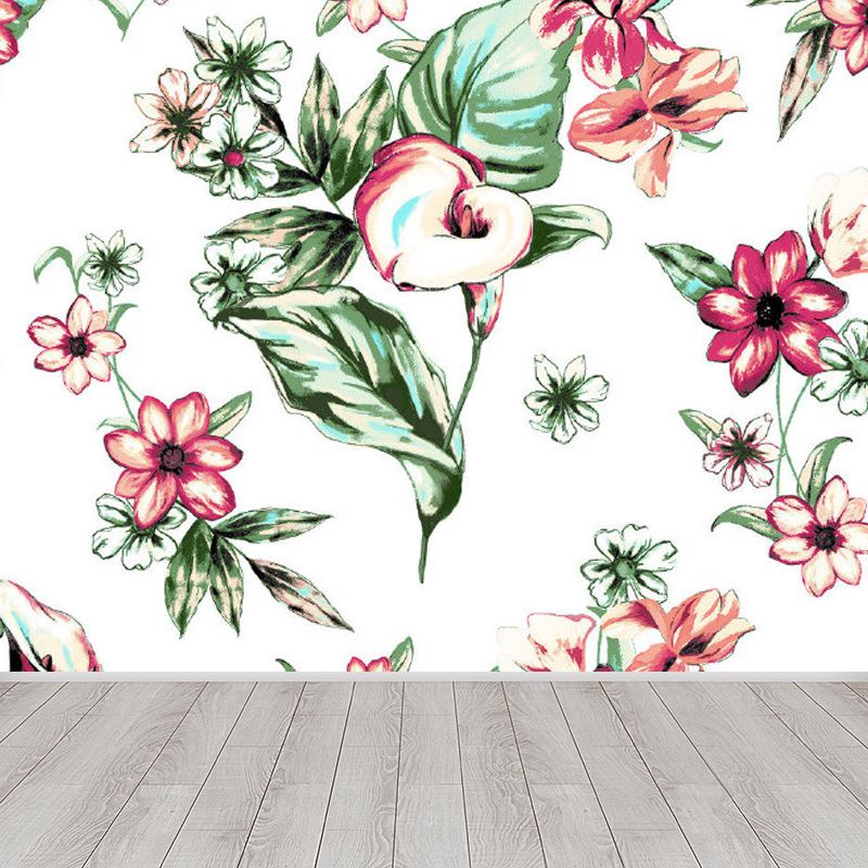 Soft Color Tropical Mural Wallpaper Big Botanical Leaves Wall Covering for Playroom