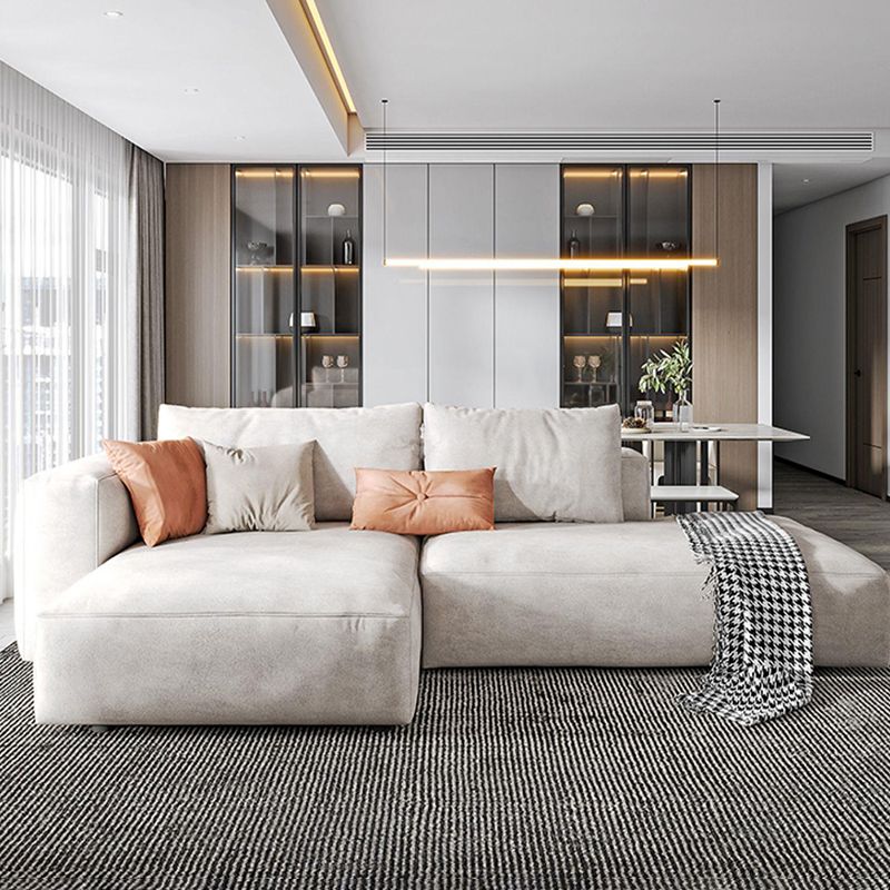 Modern Faux Leather Living Room Sectional Cream Square Arm Cushion Back Sofa