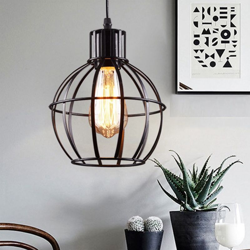 Globe Metal Hanging Light Industrial Single Light Dining Room Pendant Lamp in Black