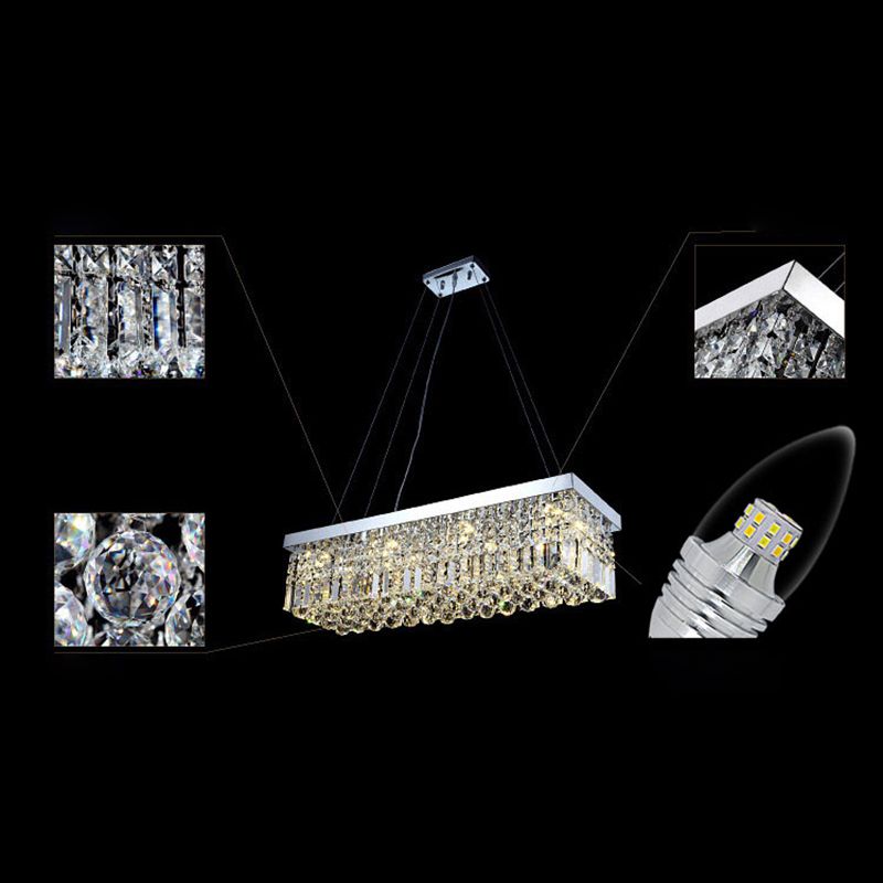 Modern Dining Chandelier Pendant Rectangle Crystal Hanging Lamp for Kitchen Dining Room