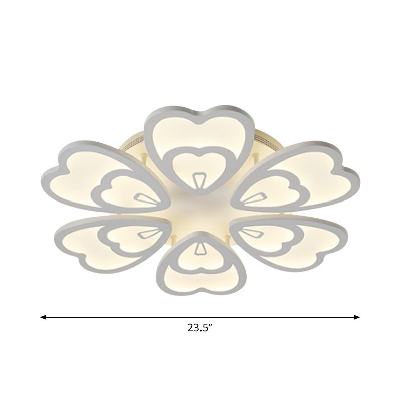Peacock Feather Acrylic Semi Flush Light Contemporary 6/12/15 Heads White Blooming LED Ceiling Mount Lamp in Warm/White Light