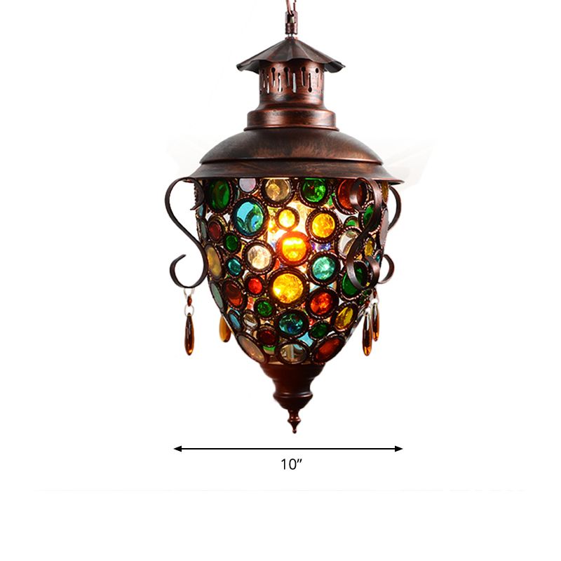 1 Bulb Pine Cone Pendant Light Vintage Copper Metal Hanging Lamp Kit for Dining Room