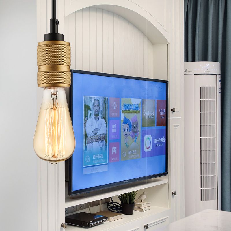 Retro industriële open bol hanger verlichting 1 kop ijzerhanglamp armatuur met verstelbaar koord in goud