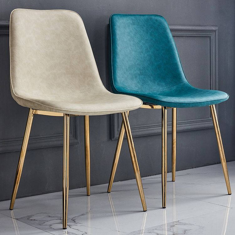 Macaron color Scandinavian Dining room Chair Leather Solid Back Side Chair