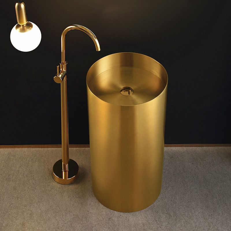 Modern Metal Bathroom Sink Round Bathroom Sink with Basin and Faucet