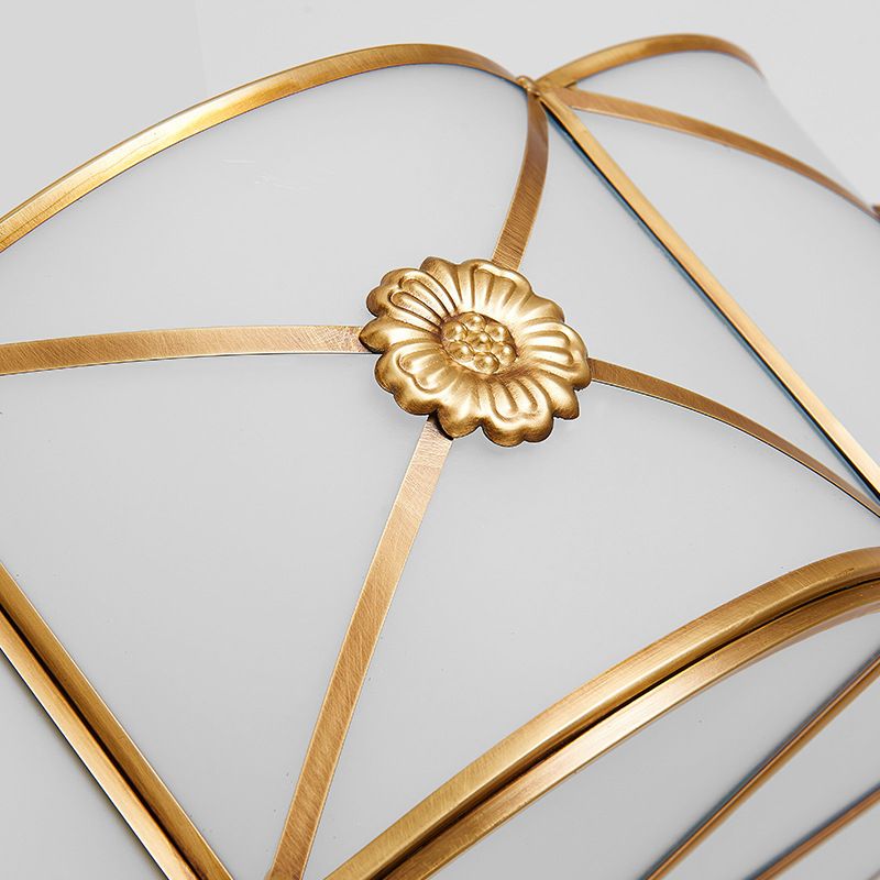 White Frosted Glass Drum Ceiling Light Traditional Rustic Style Brass Lighting Fixture for Bedroom Living Room