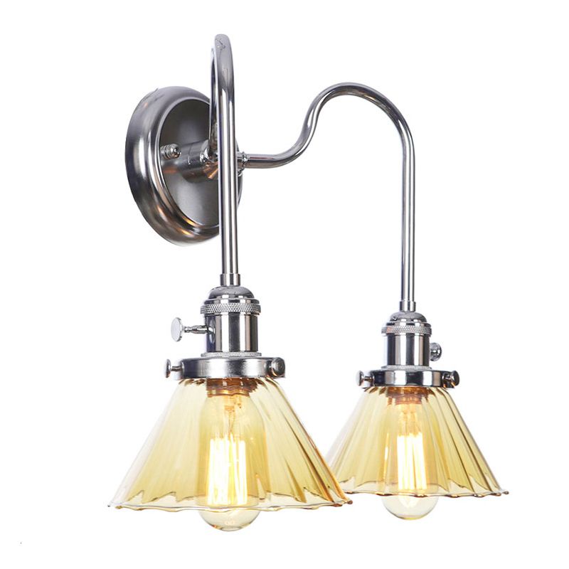 Industrial Vanity Lighting Glass 2-Light Vanity Wall Lights in Silver