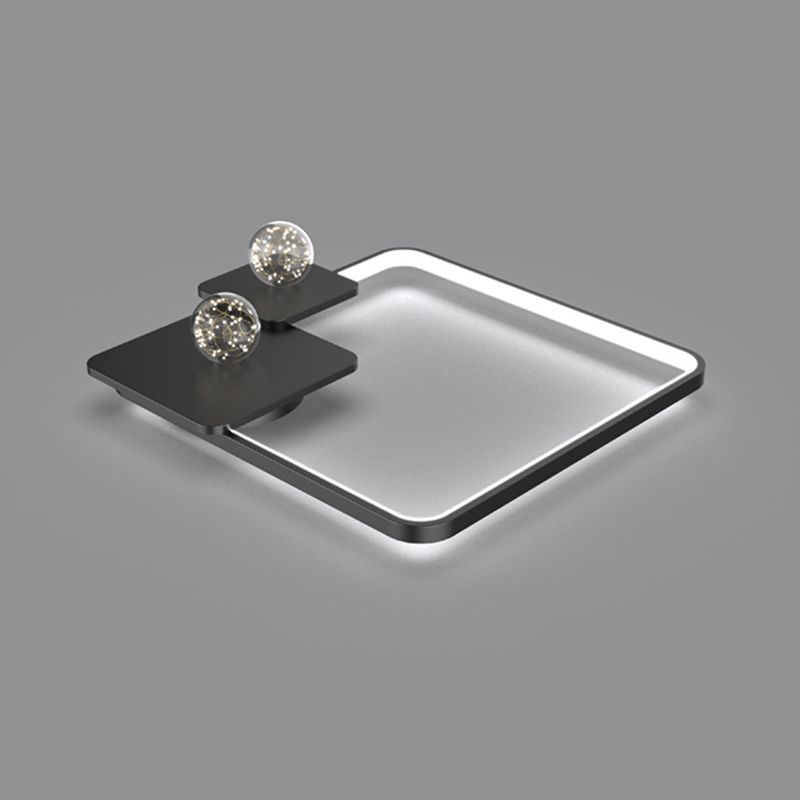 Zwarte rechthoekige inbouwlamp, minimalistische aluminium LED-plafondlamp met bolglazen kap