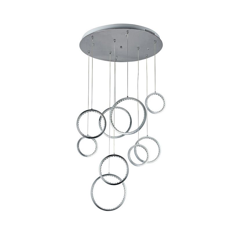Circle Crystal Cluster Light Minimalista 9 luces Kit de lámpara colgante de níquel en luz cálida
