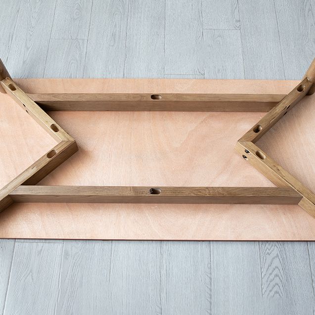 Eenvoudig gesinterde stenen eettafel 4 benen houten basis rechthoektafel voor thuis