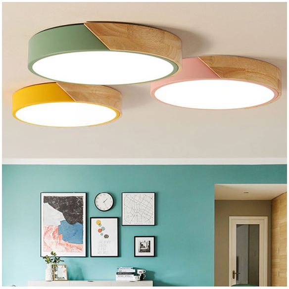 Plafonnier LED de style Macron avec cadre en métal et bois, plafonnier pour chambre d'enfant