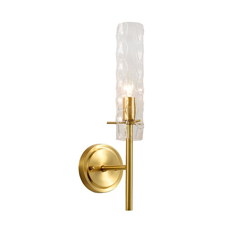 Dimpled Blown Glass Cylinder Wall Lighting Modernism 1 Bulb Brass Sconce Light Fixture
