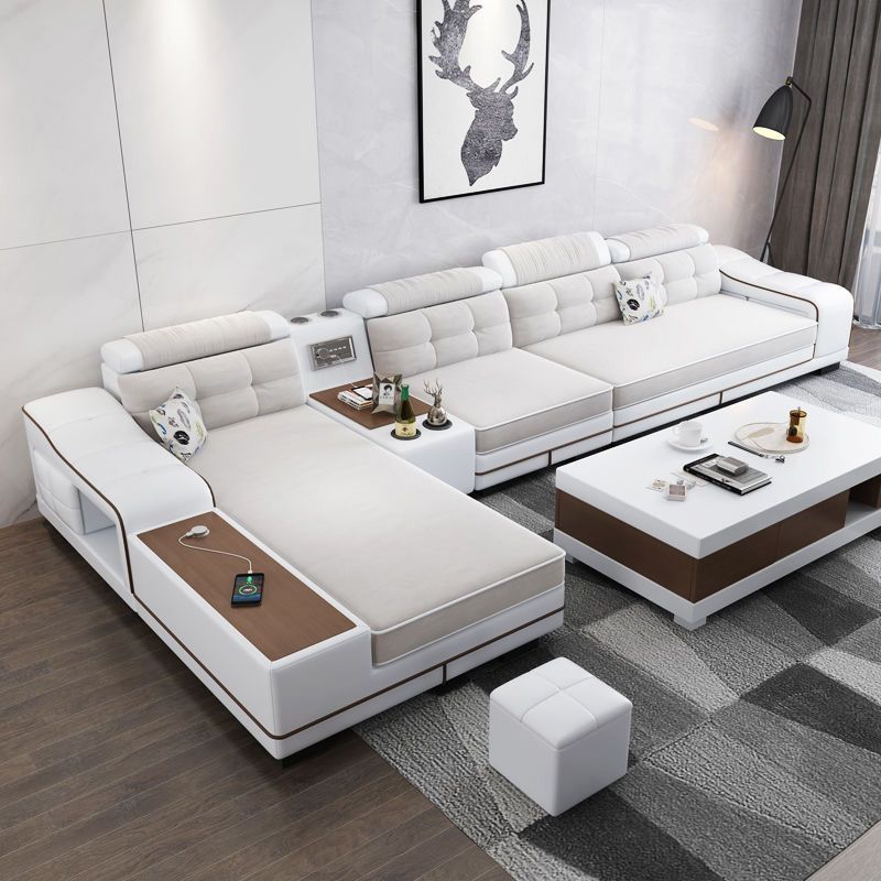 Modern Style Sectional Tufted Back Ramp Armrest White Storage Rack Sofa